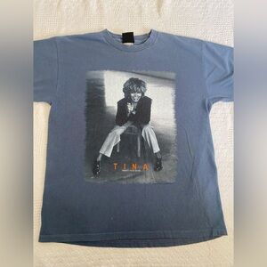 Tina Turner 24/7 Music Tour Y2K Vintage Blue Tshirt Adult XL GIANT tag Flaws